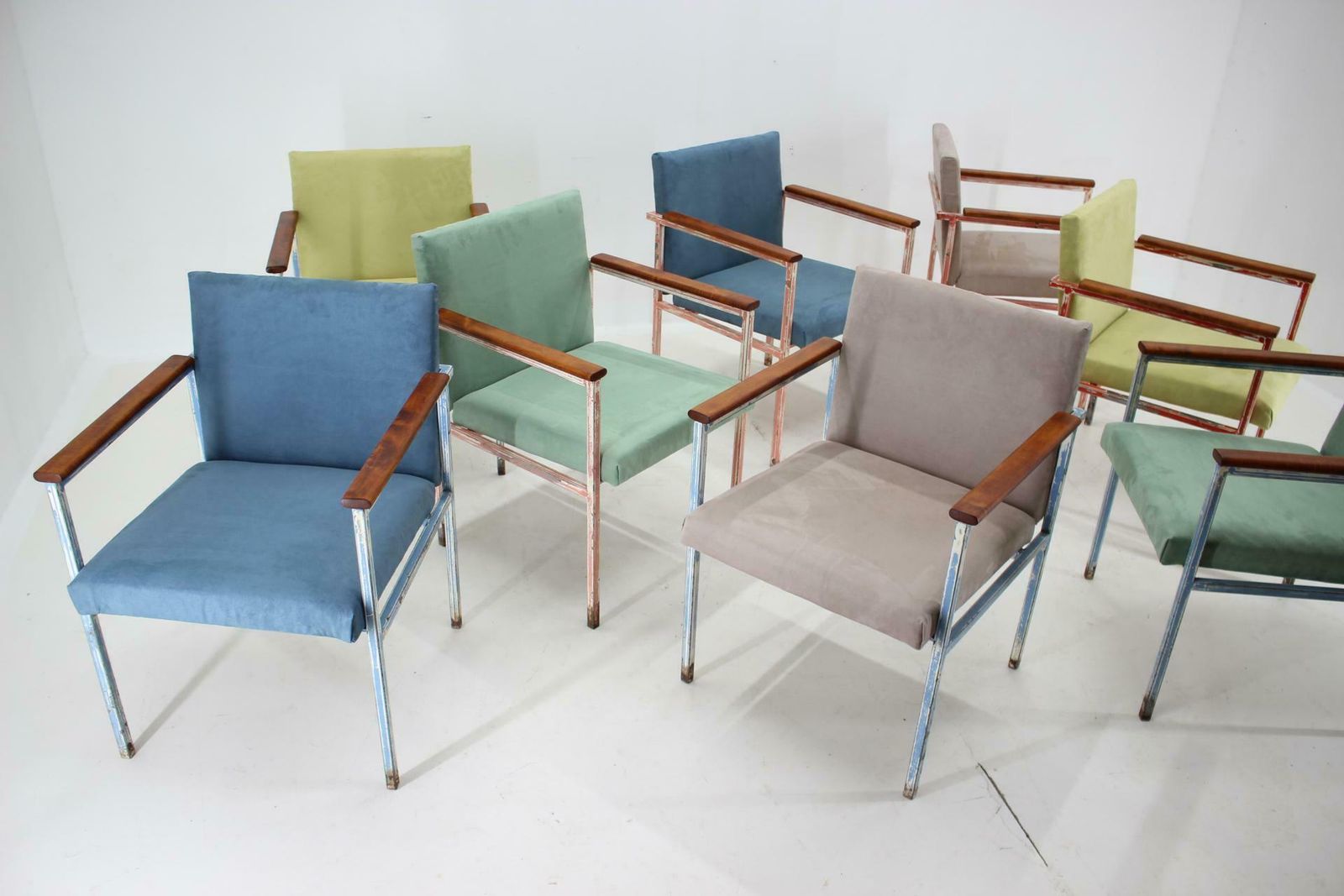1960s Set Of Eight Iron And Wood Armchairs/Dining Chairs, Czechoslovakia photo furniture