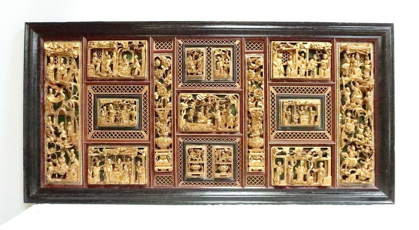 Large Asian Panel In Lacquered Wood, China – Late 19th Century photo for sale