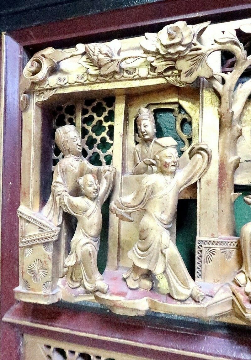 photo for sale Large Asian Panel In Lacquered Wood, China – Late 19th Century