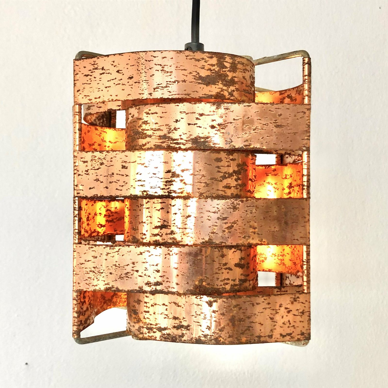 French Max Sauze Mid Century Modern “Mars” Vintage Heavy Patinated Copper Ceiling Lamp With Multilayer Shades   Design From The 1960s