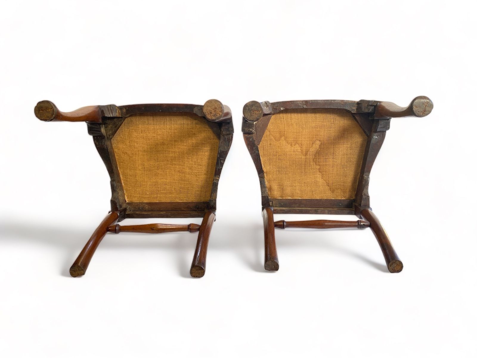 photo furniture Pair Of Splat Back Queen Anne Walnut Chairs With Floral Upholstered Seats