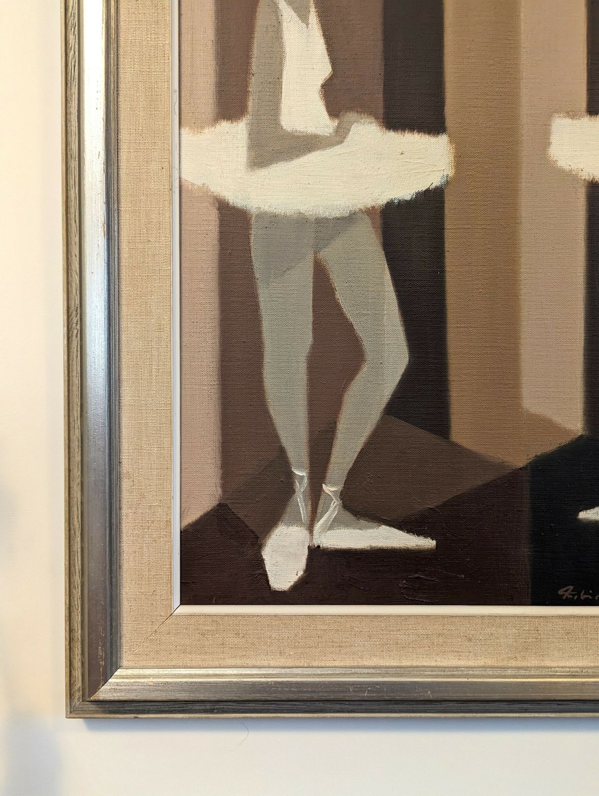 Mid Century Swedish Framed Figurative Oil Painting, Modernist Ballerinas photo vinterior