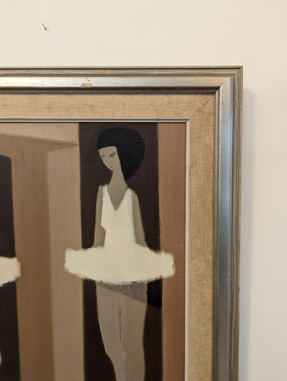 Mid Century Swedish Framed Figurative Oil Painting, Modernist Ballerinas photo vintage