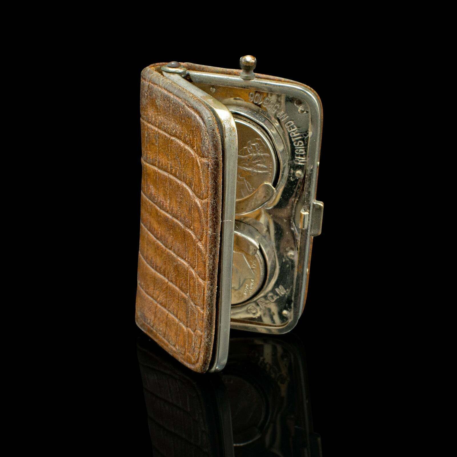 Antique Gentleman's Money Clip, German, Leather, Pocket Coin Holder, Edwardian photo for sale
