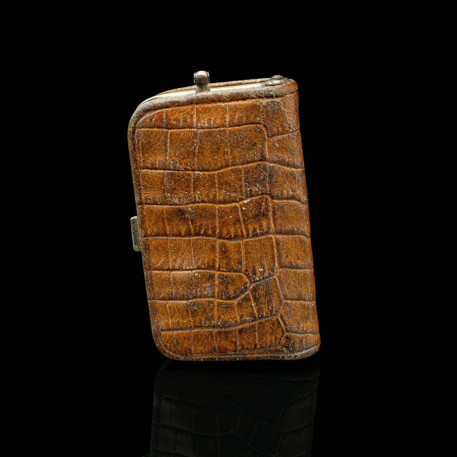 Antique Gentleman's Money Clip, German, Leather, Pocket Coin Holder, Edwardian photo 245.0