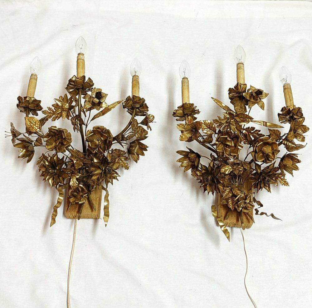 Brass Wall Lamps, France, 1960s, Set Of 2