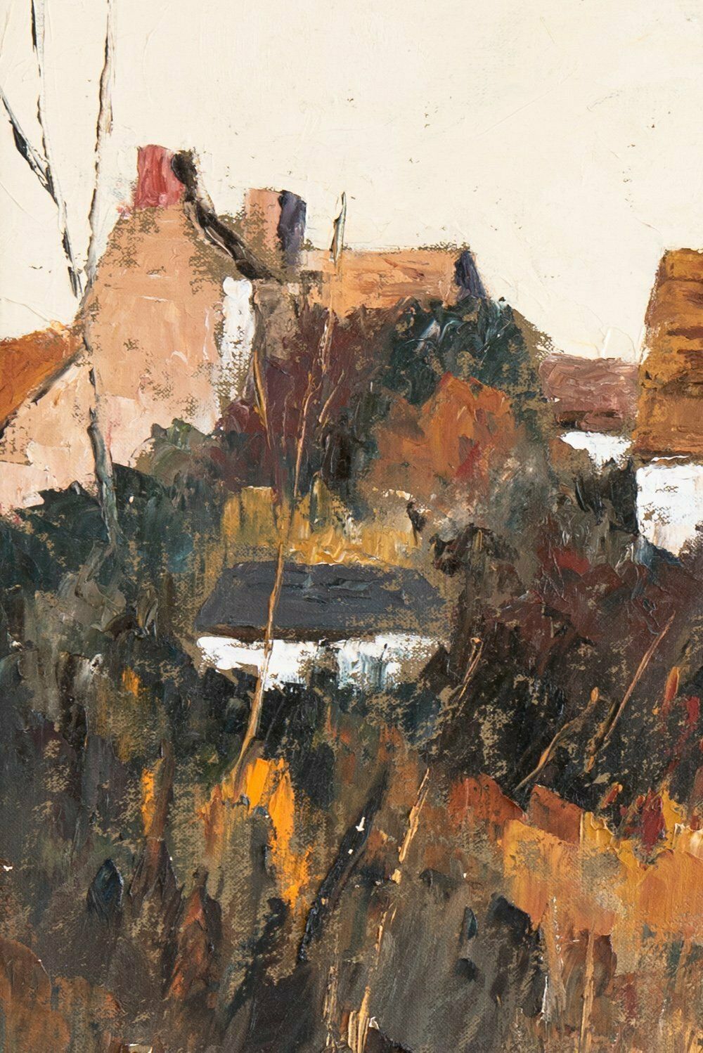 French School, Autumnal Landscape With Church, Oil Painting On Canvas, Midcentury photo for sale