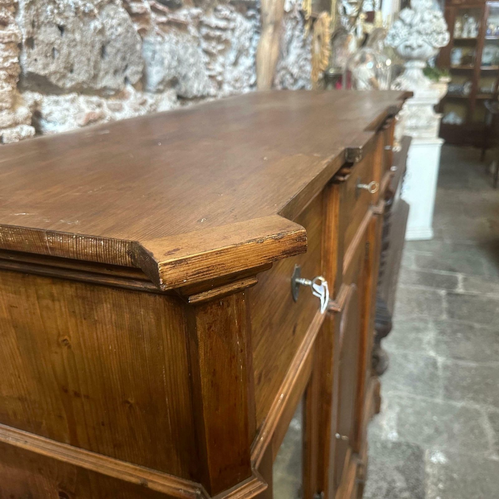 photo furniture 1870s Louis Philippe Hand Carved Fir Wood Sicilian Credenza