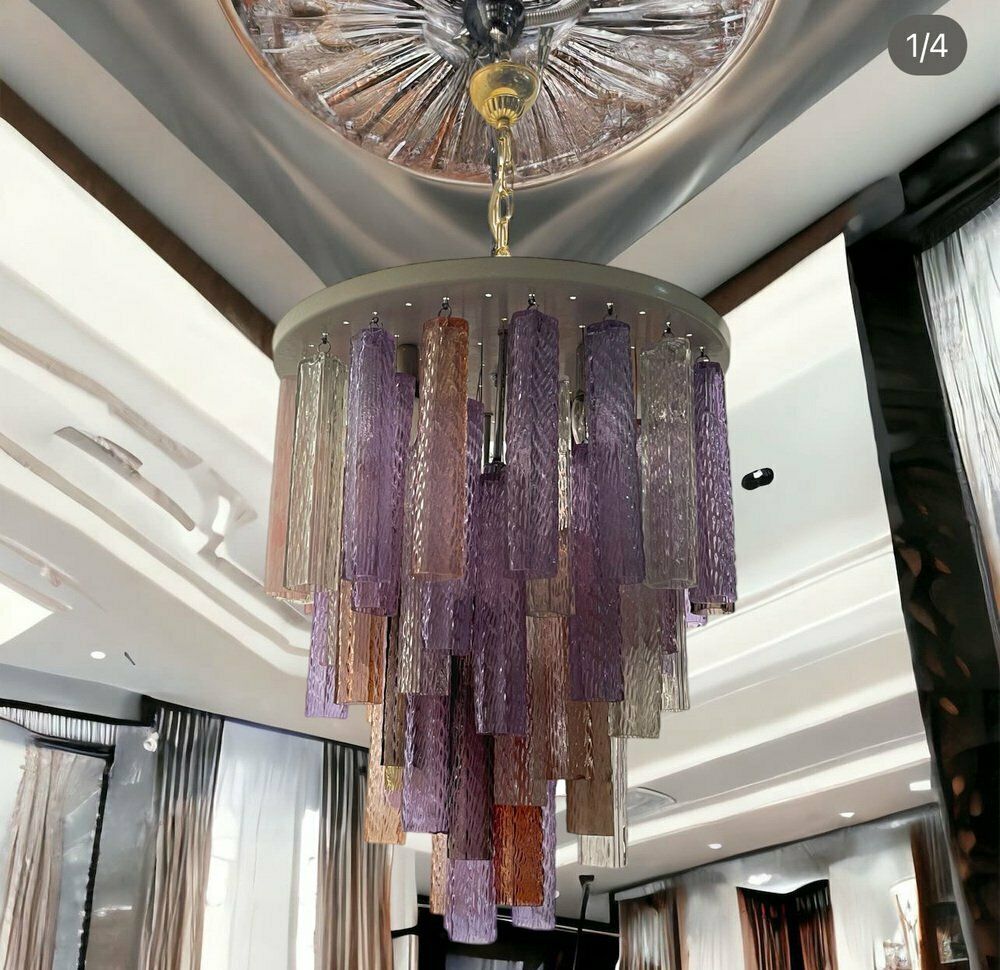 Large Murano Glass Tube Chandelier, 1980s photo furniture