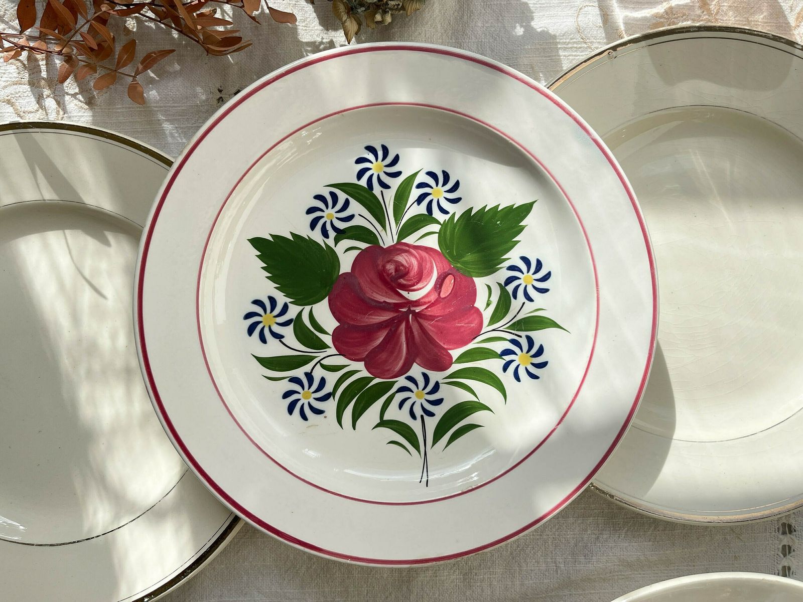 6 Assiettes Vintage Dépareillées Motif Fleuri   Assiettes Vintage Esprit Champêtre   Sarreguemines   Badonvillier   Moulin Des Loups photo furniture