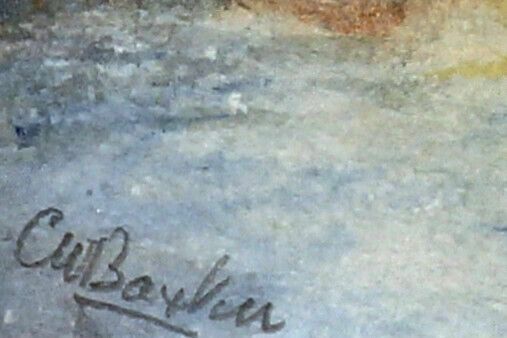 Watercolour By C M Baxter. Winter View Of Wind Pumps photo for sale