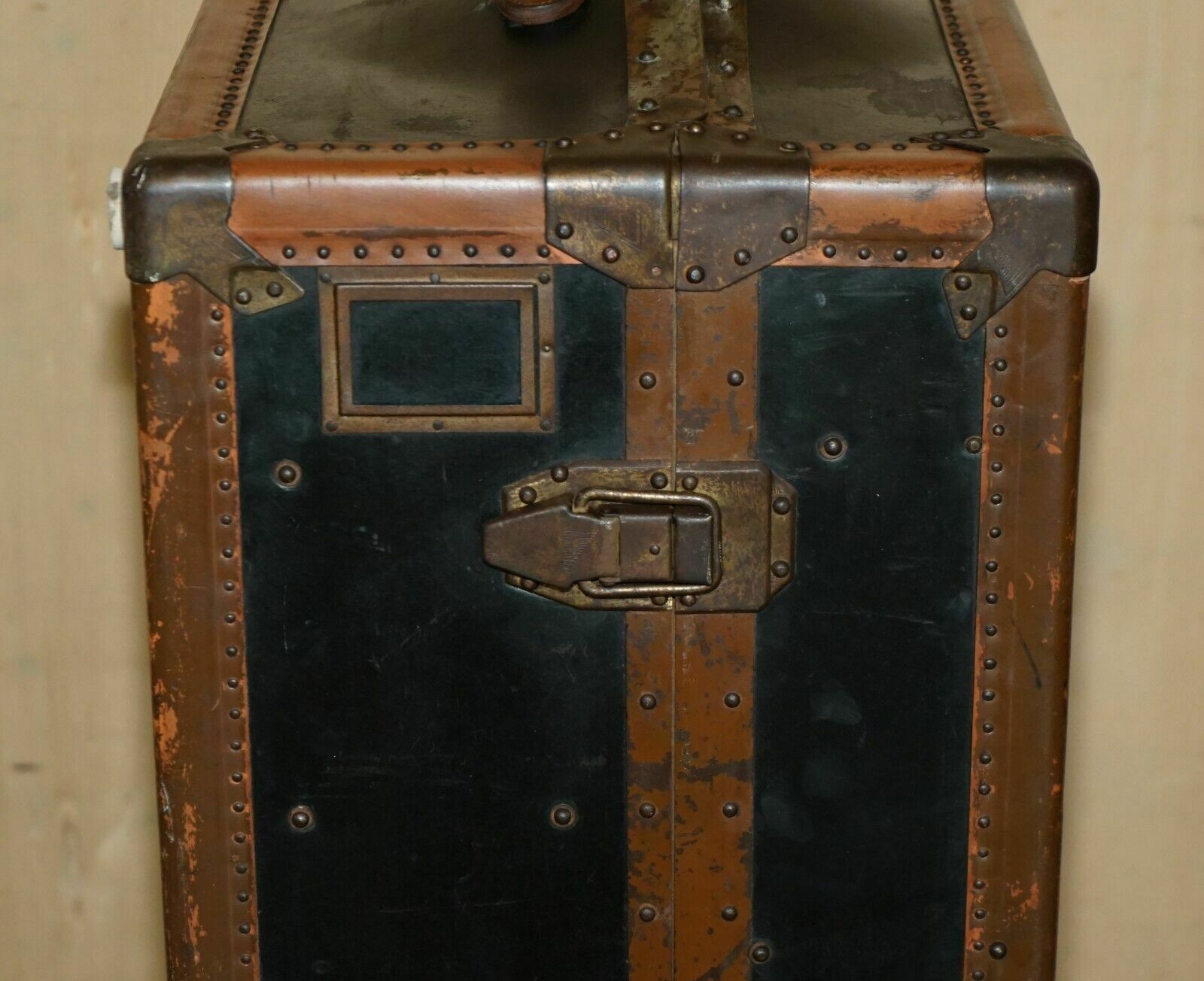 Antique Brown Leather Innovation Company Wardrobe Steamer Trunk Coffee Table photo Furniture