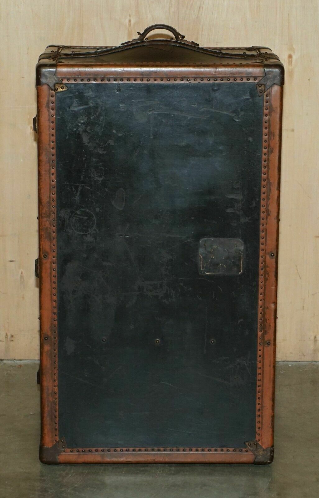 Antique Brown Leather Innovation Company Wardrobe Steamer Trunk Coffee Table photo vintage