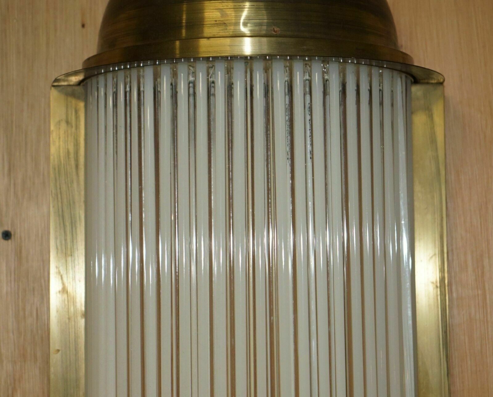 photo for sale Pair Of Extra Large Art Deco Style Brass Glass Genet Michon Wall Sconces Lights