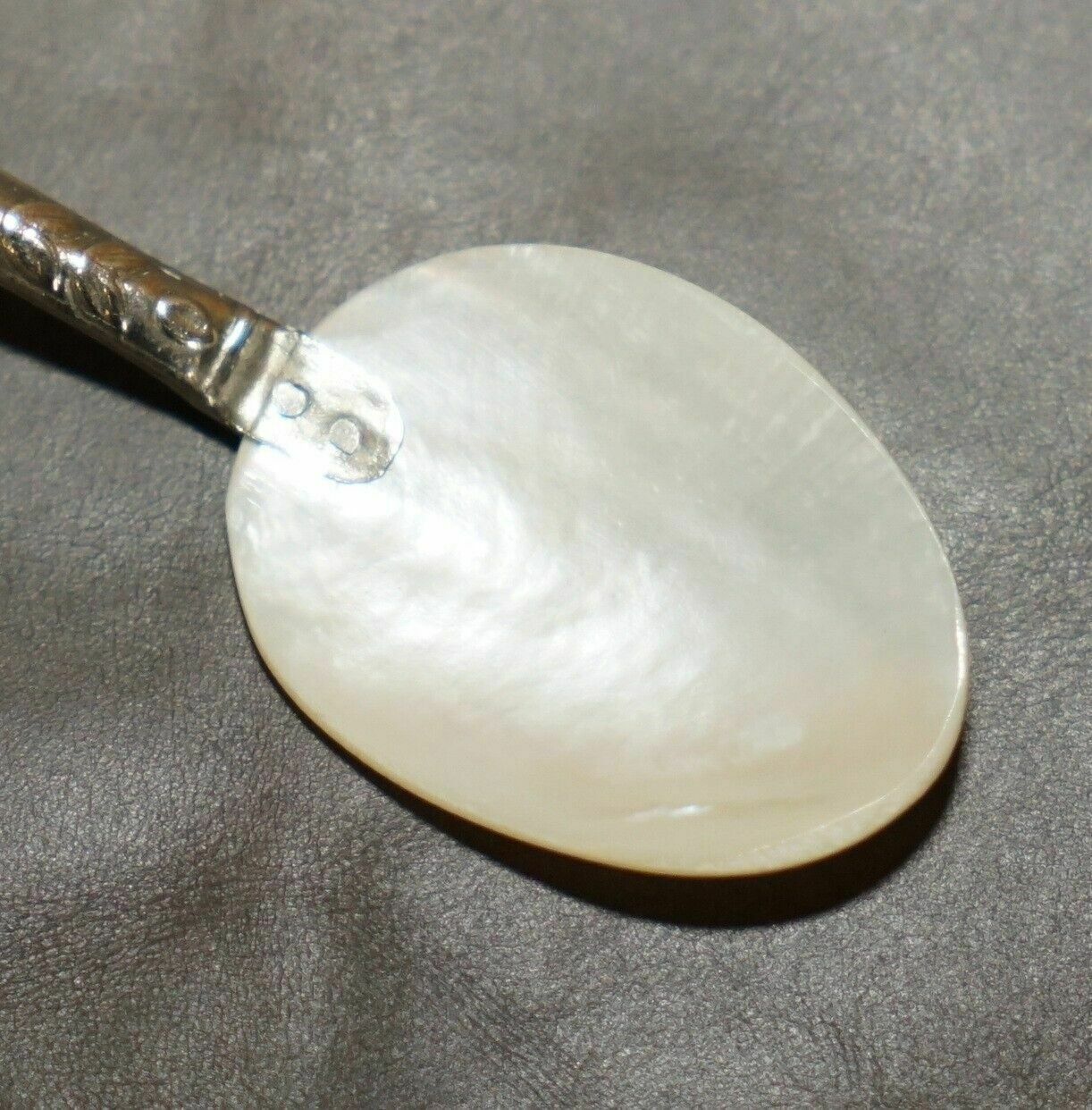 photo buy Four Antique Victorian Mother Of Pearl & Sterling Silver Tested Shell Tea Spoons