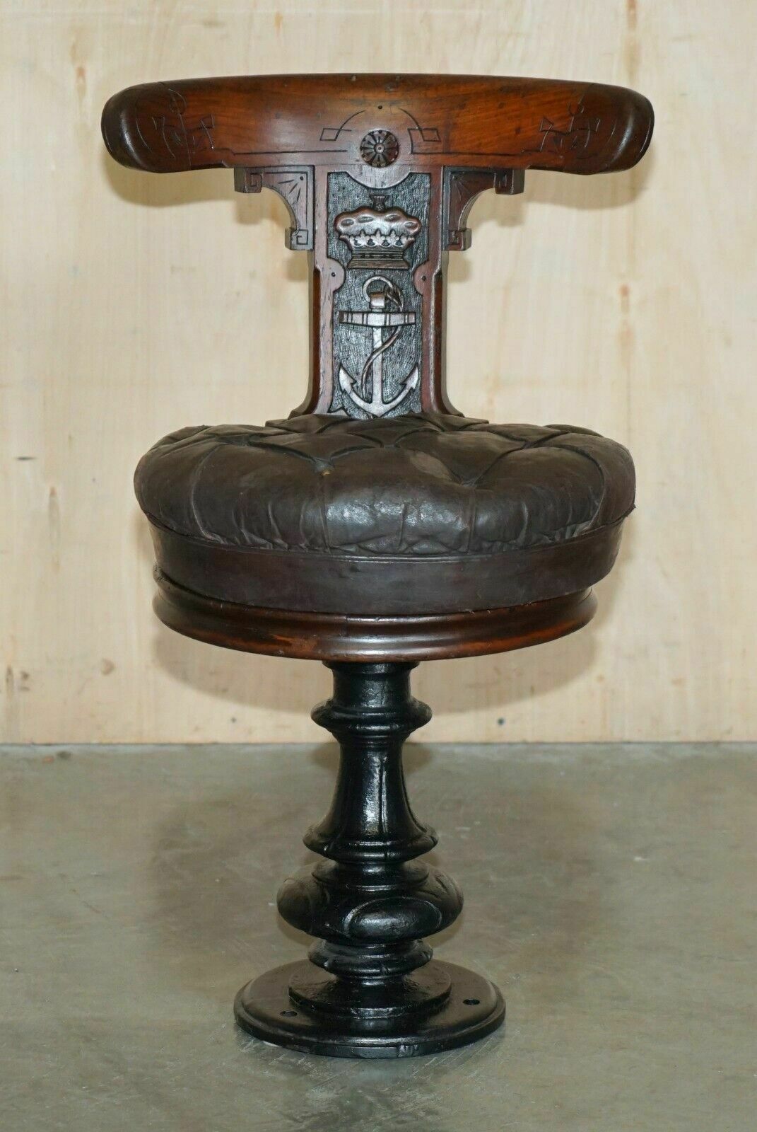 Antique Circa 1800 Ships Captains Chair With Royal Crown And Anchor Carved photo for sale