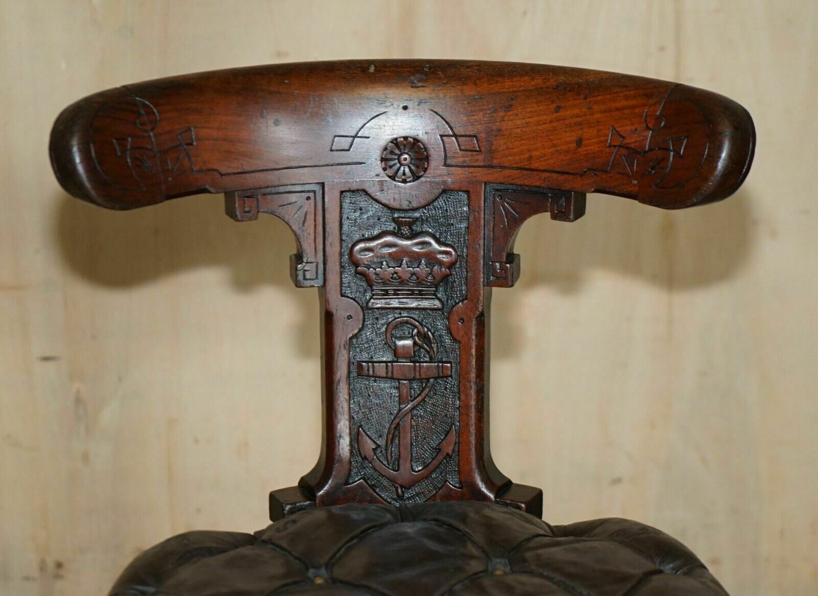 Antique Circa 1800 Ships Captains Chair With Royal Crown And Anchor Carved photo Furniture
