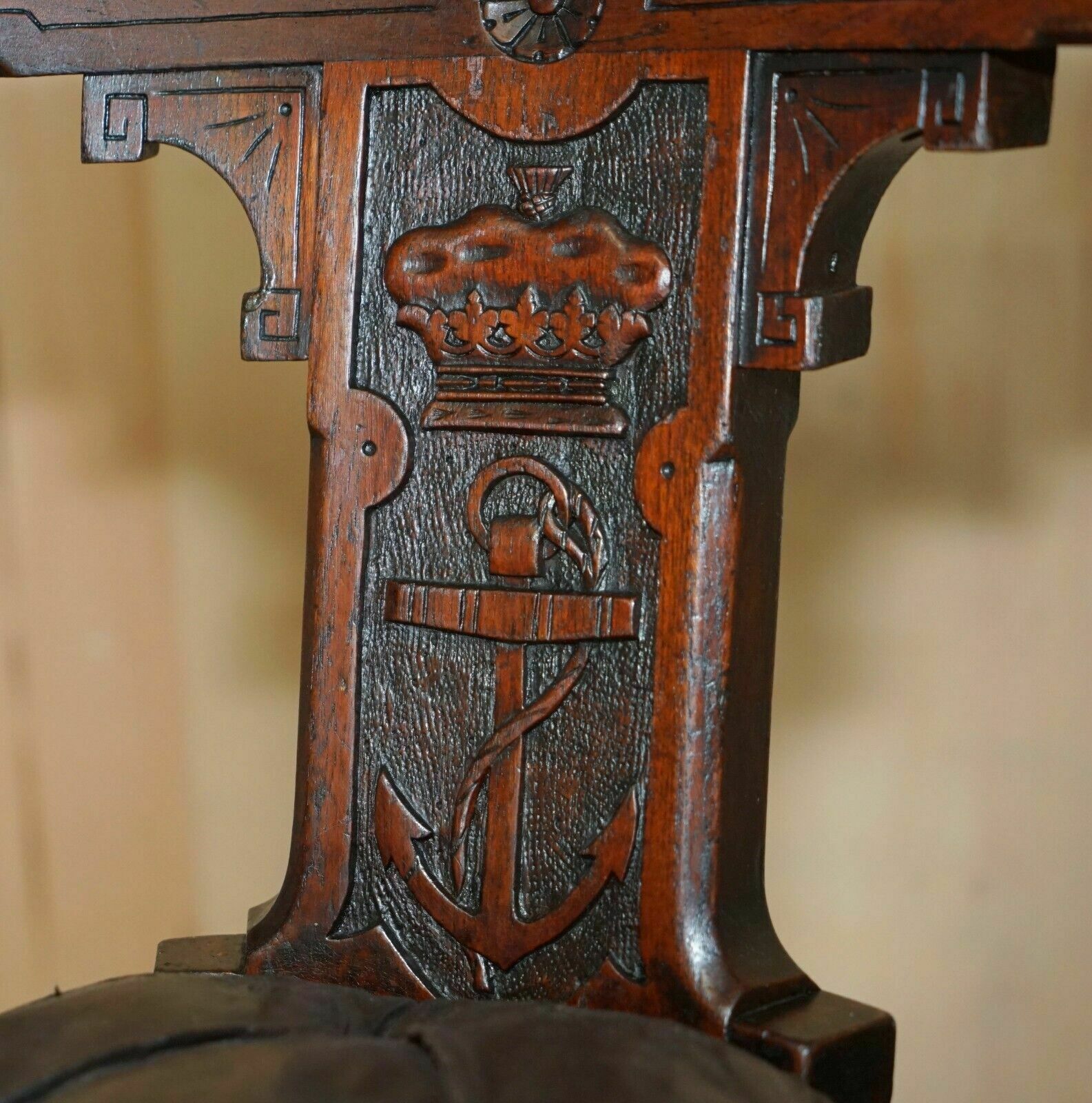 Antique Circa 1800 Ships Captains Chair With Royal Crown And Anchor Carved photo 3950.0