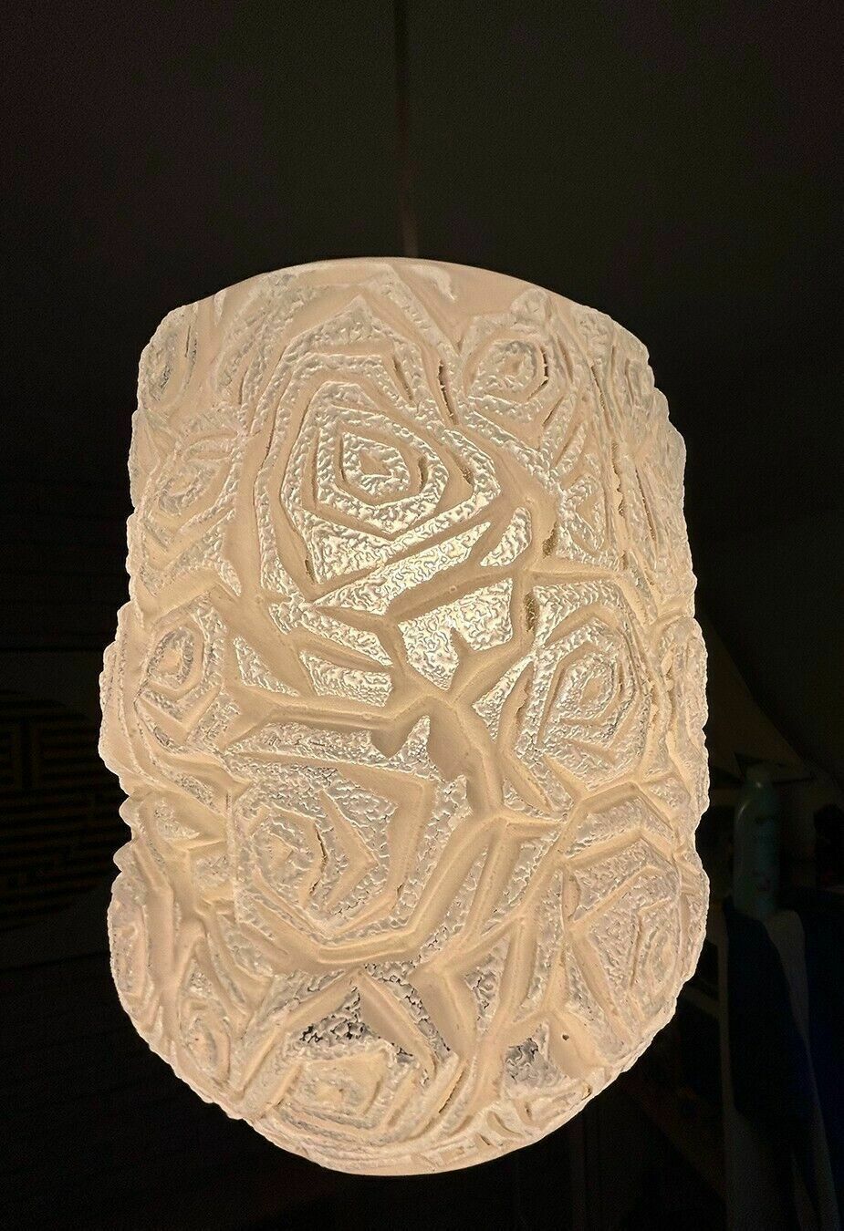 60s Retro Vintage Rose Flower Abstract Opaque White Glass Pendant Light Shade photo furniture