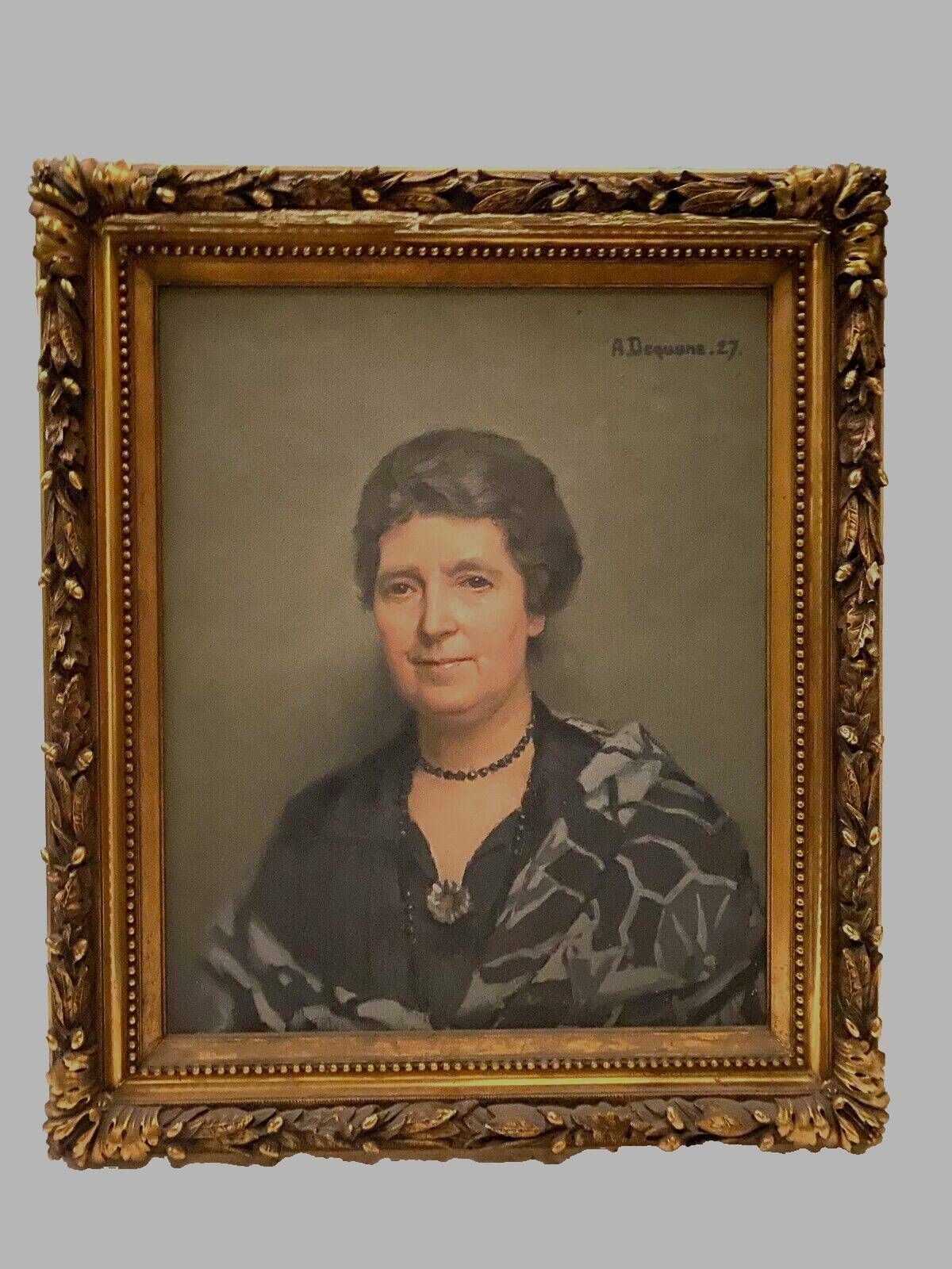 photo for sale Oil On Canvas "Portrait Of A Woman" By Dequene Albert 20th Century