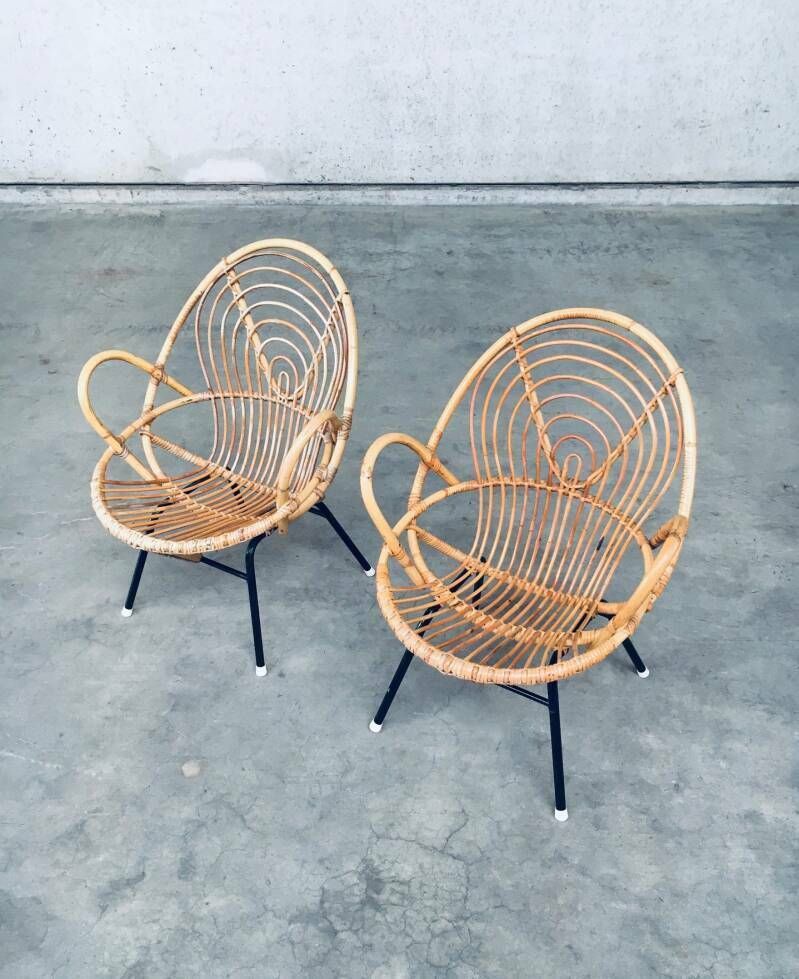 1960's Pair Of Rattan Lounge Chairs By Rohe Noordwolde photo vinterior