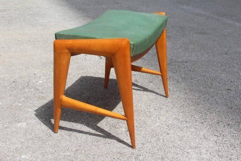 1950s Italian Bench In Maple And Minimalist Faux Leather Dassi Milano photo furniture