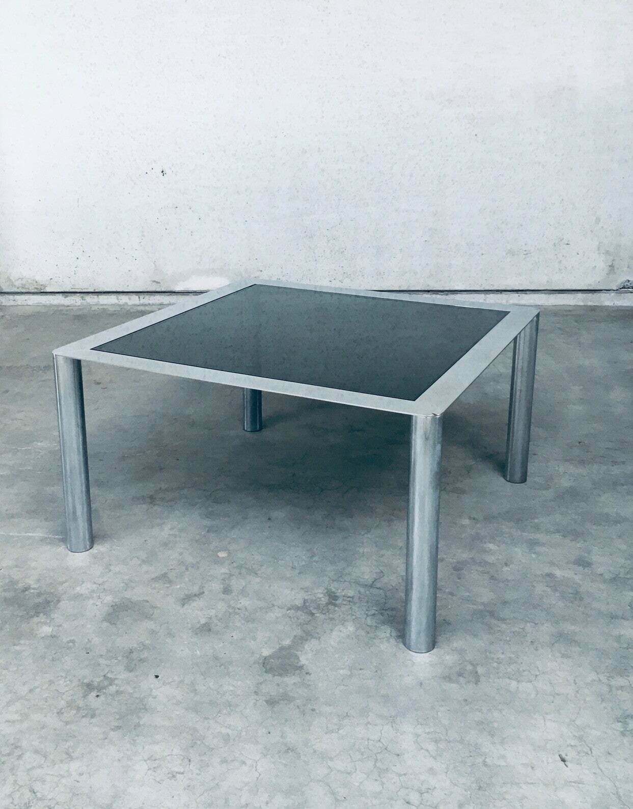 Mid Century Rookglas & Verchroomd Stalen Vierkante Eettafel Van Sergio Mazza Voor Cinova, Italië, Jaren 1970