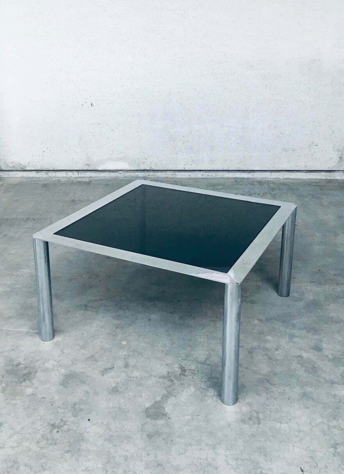 Midcentury Smoked Glass & Chromed Steel Square Dining Table By Sergio Mazza For Cinova, Italy 1970's photo for sale