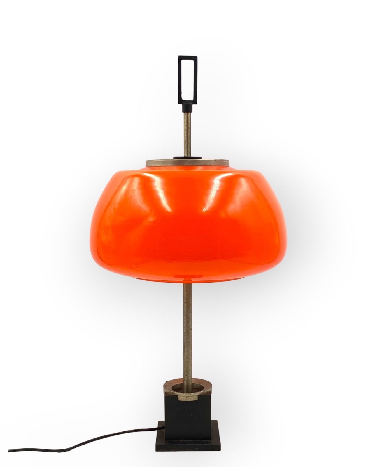 photo furniture Oscar Torlasco, Orange Glass Table Lamp, Prod. Lumi, 1960 Ca.