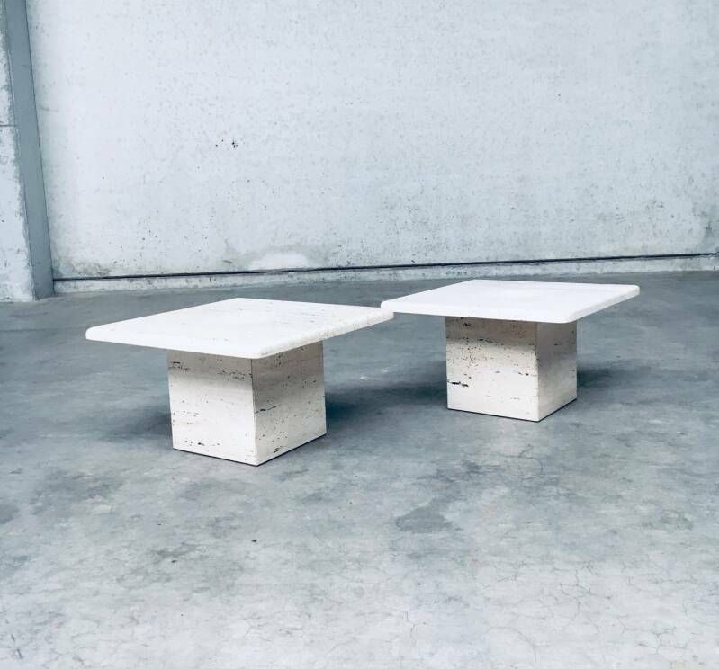 Italiaans Design Travertijn Vierkante Bijzettafelset, Jaren 1970 photo Meubels
