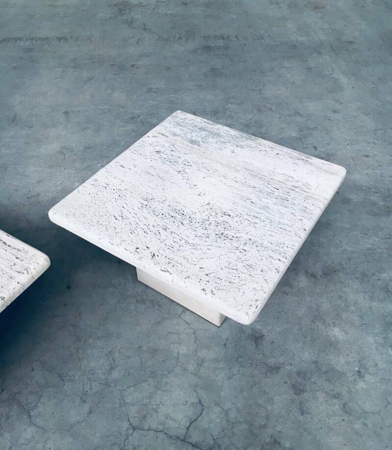 Italian Design Travertine Square Side End Table Set 1970's photo buy