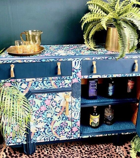 photo for sale Upcycled, Vintage, Art Deco , 1950s Sideboard, Tv Unit , William Morris Print , Living Room, Dining Room Storage.