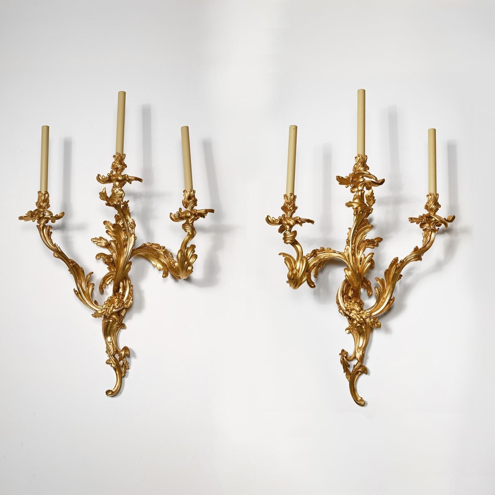 Exceptional Pair Of Large 19th Century French Three Branch Ormolu Wall Lights Or Appliqués photo furniture