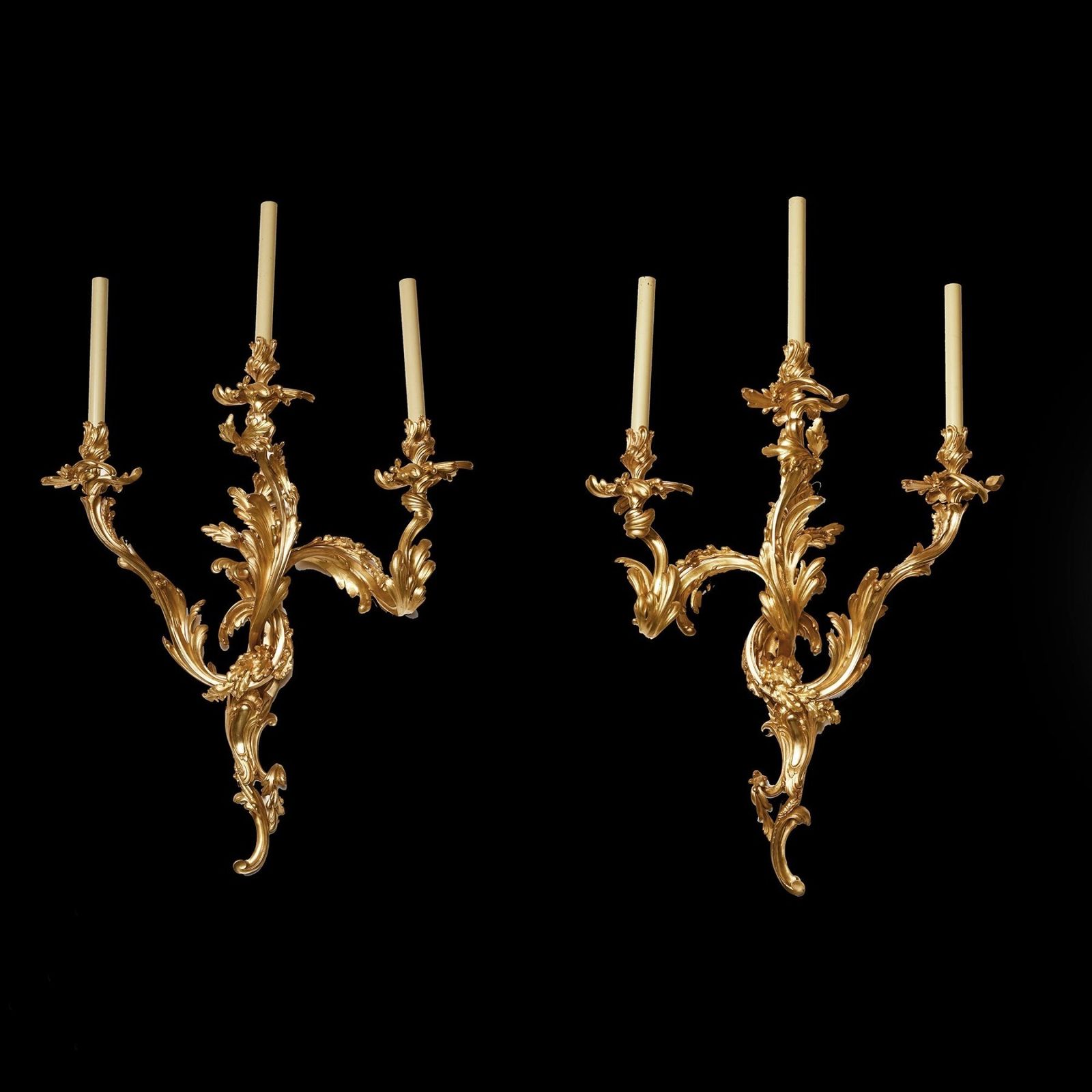 Exceptional Pair Of Large 19th Century French Three Branch Ormolu Wall Lights Or Appliqués photo buy