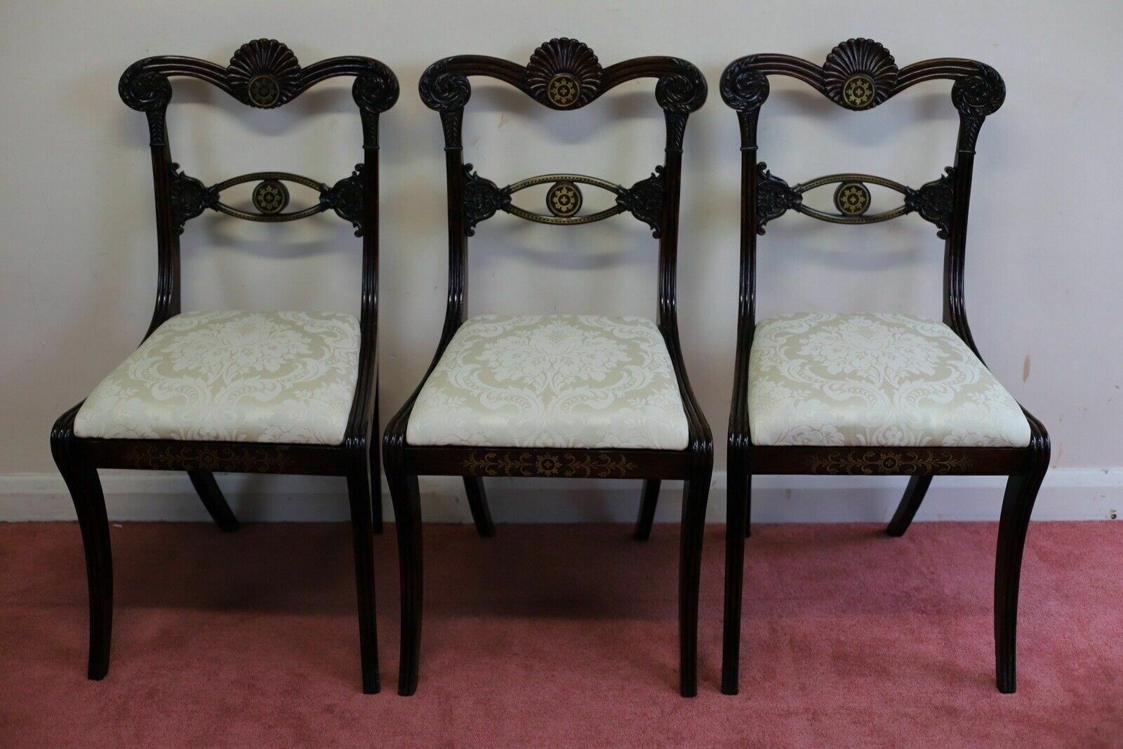 Beautiful Set Of Six Regency Rosewood And Brass Inlaid Dining Chairs photo buy