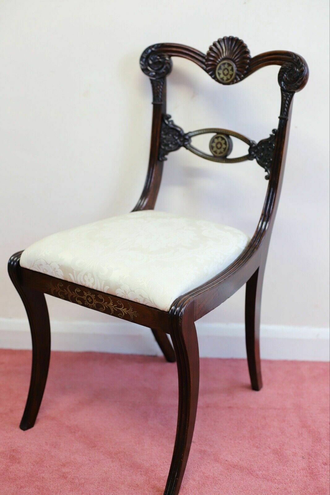 photo for sale Beautiful Set Of Six Regency Rosewood And Brass Inlaid Dining Chairs