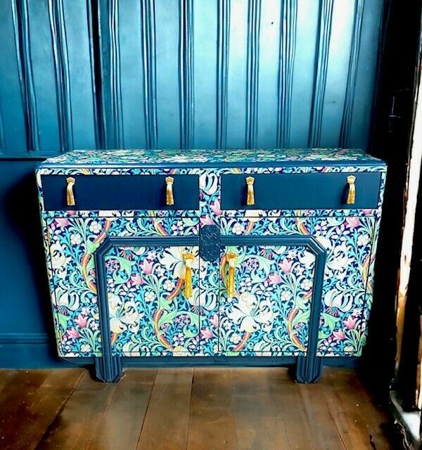 Upcycled, Vintage, Art Deco , 1950s Sideboard, Tv Unit , William Morris Print , Living Room, Dining Room Storage.
