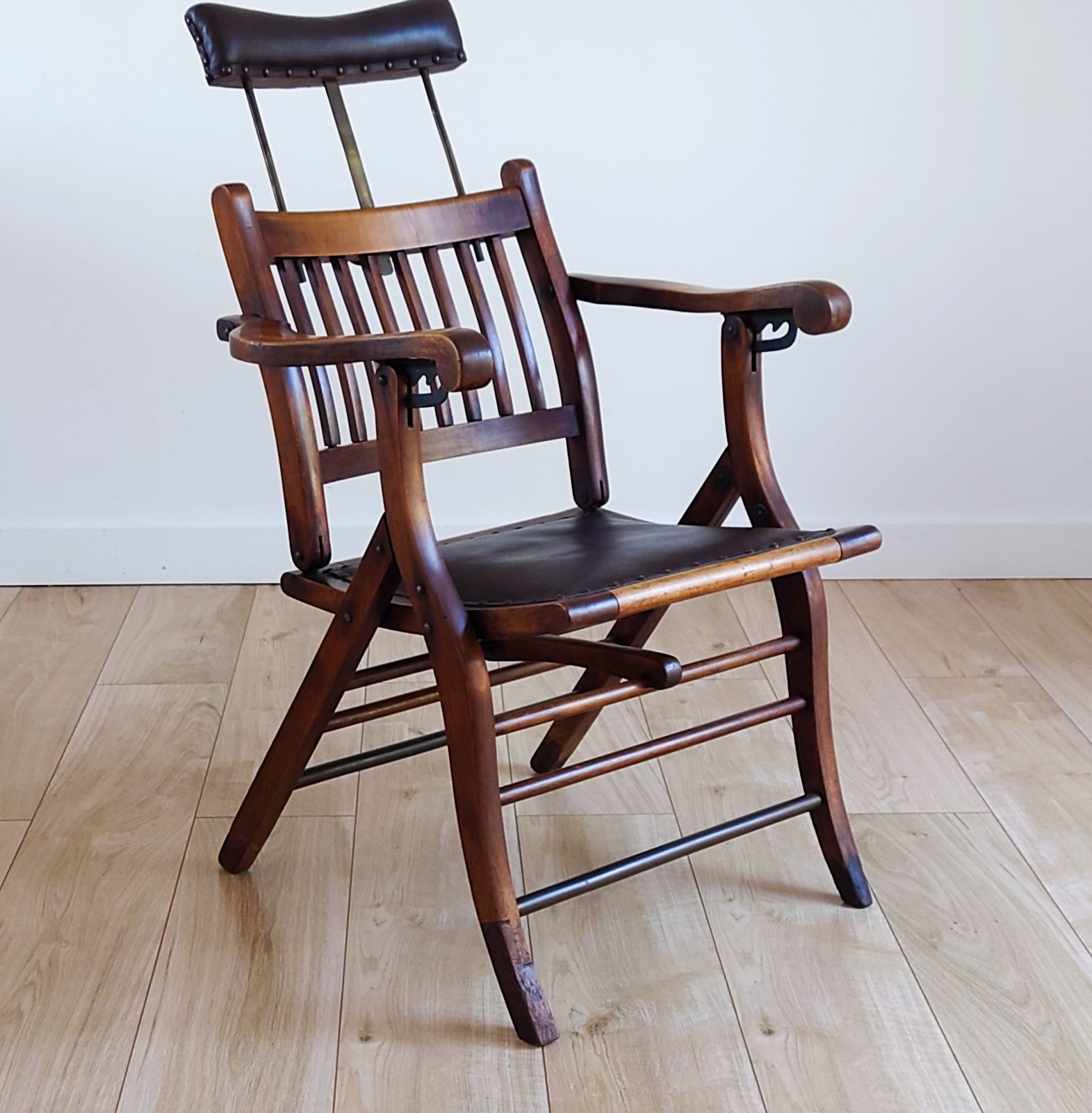 Campaign Chair With Adjustable Upholstered Headrest Circa 1890 X1 photo furniture