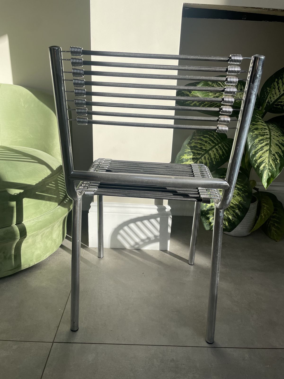 Set Of 4 René Herbst 'Sandows' Chairs Steel And Cord Design 1928 Produced 1970s photo for sale
