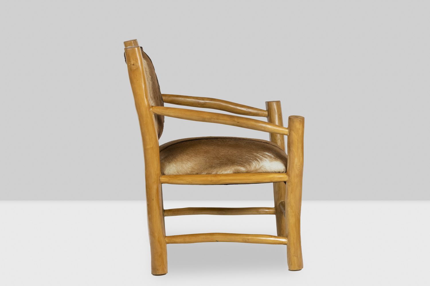 Furniture Brutalist Style Armchair In Elm And Goatskin, 1970s photo