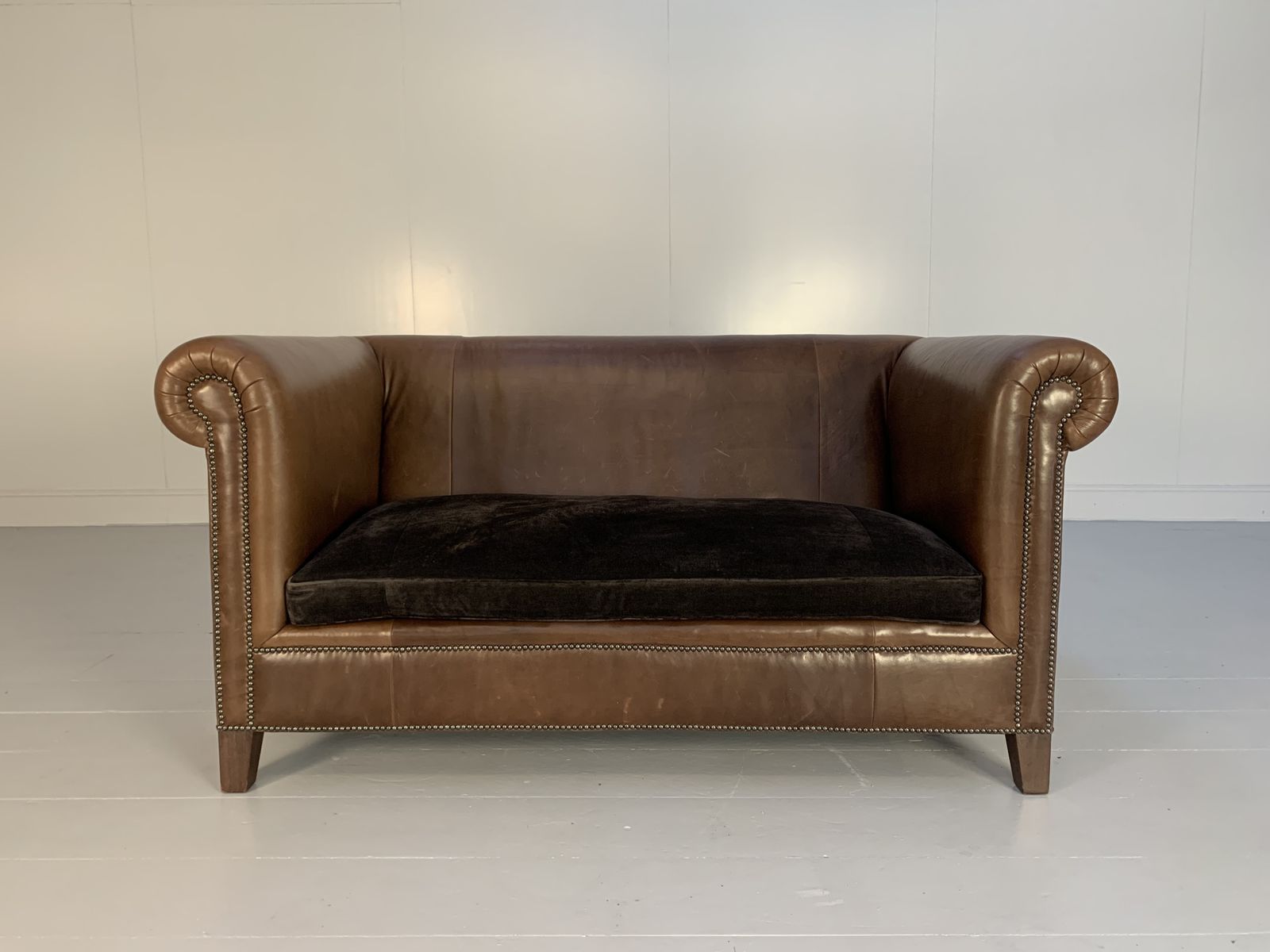 Ralph Lauren “Brompton” 2.5 Seat Chesterfield Sofa – In Brown Leather & Velvet
