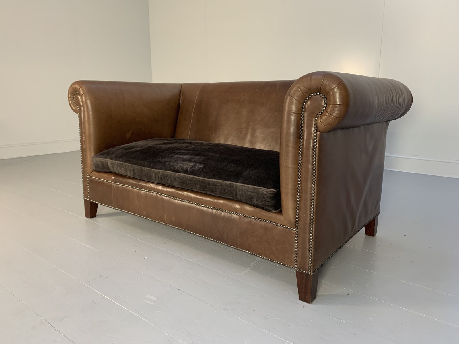 Ralph Lauren “Brompton” 2.5 Seat Chesterfield Sofa – In Brown Leather & Velvet photo 3900.0