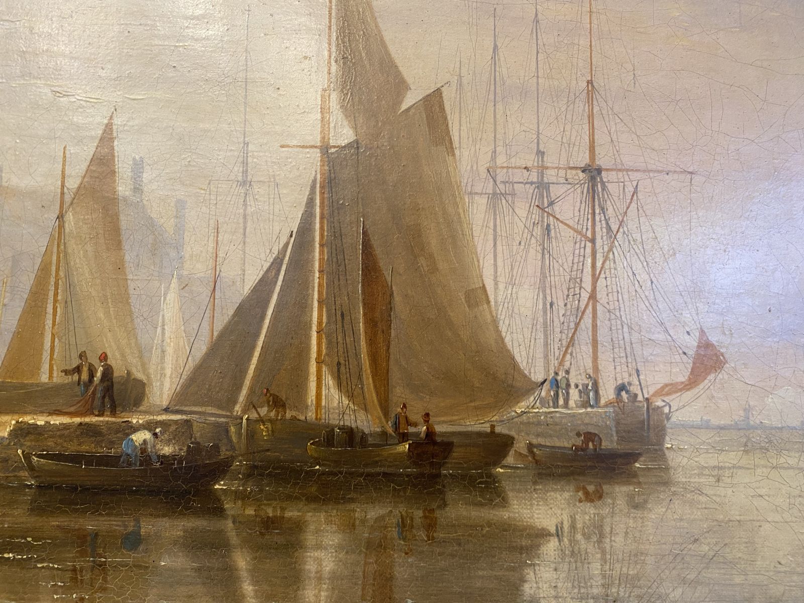 Oil Painting   Early 19th Century Landscape Of A Harbour photo 1800.0