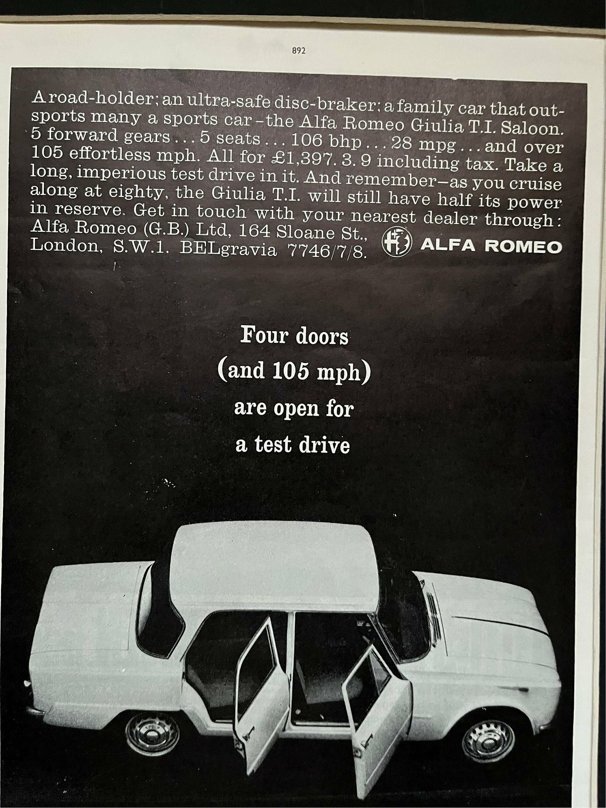 Alfa Romeo Giulia Original Advertising Print 1965 photo furniture