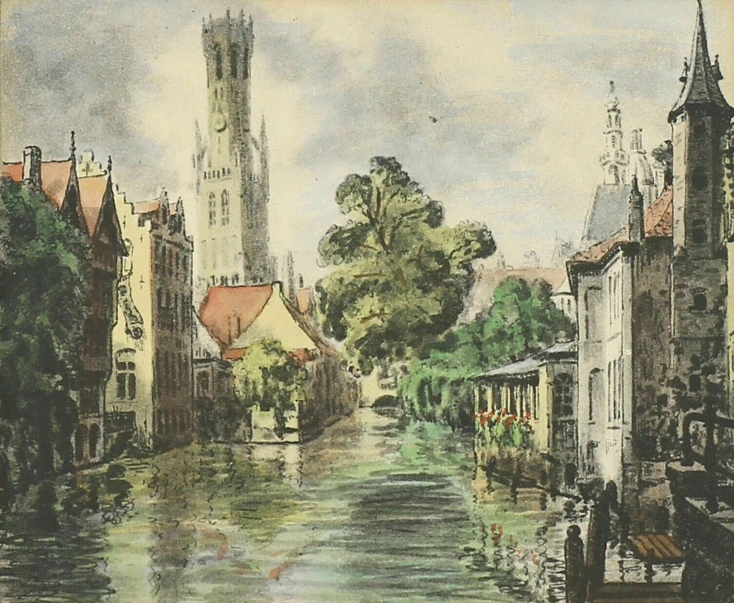 Watercolour Of View Across Brugge Zeebrugge Canal To The Belfry Of Bruges photo furniture