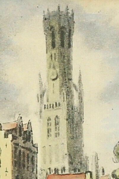 Watercolour Of View Across Brugge Zeebrugge Canal To The Belfry Of Bruges photo for sale