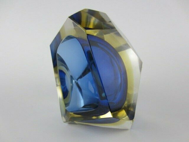Murano Crystal Glass Sommerso Faceted Sculptural Bowl Flavio Poli 60s Italy Rare photo for sale