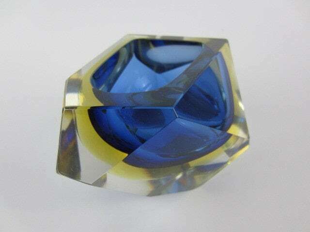 Murano Crystal Glass Sommerso Faceted Sculptural Bowl Flavio Poli 60s Italy Rare photo vintage