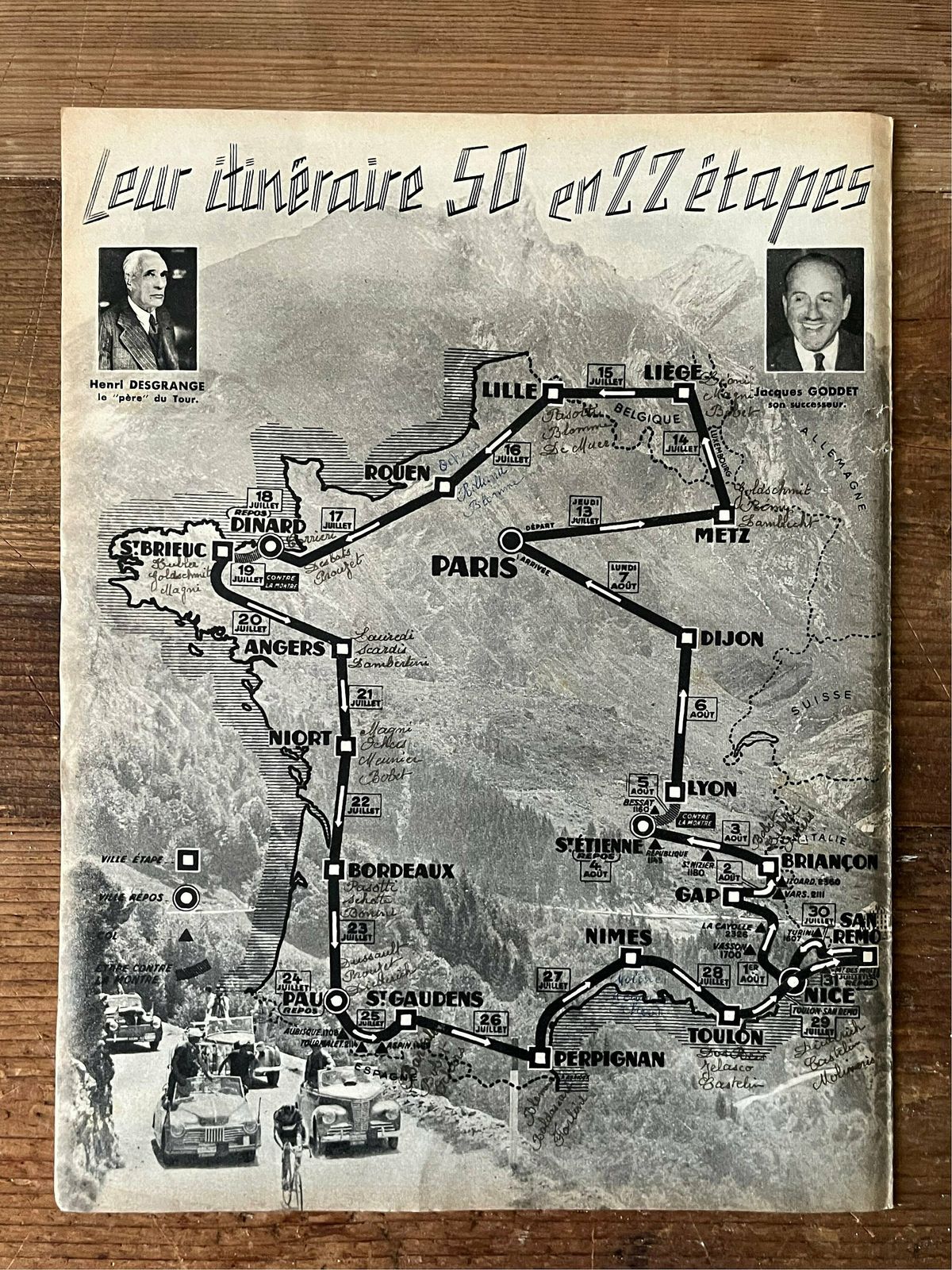 1950 Tour De France Map Original Vintage Cycling Print photo for sale