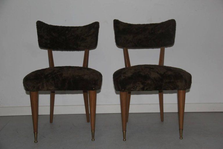 Pair Of Chairs Wood And Chenille Green Italian Mid Century Modern photo buy